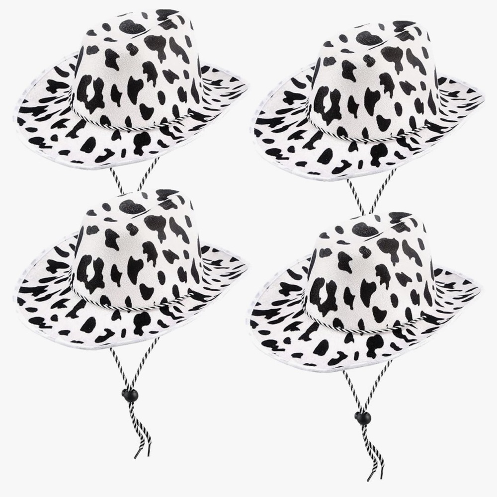 Cow-print cowboy hats (4)